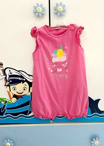 3 Yaş Beden Pembe ve Renkli Desenli Kız Bebek Tulumları