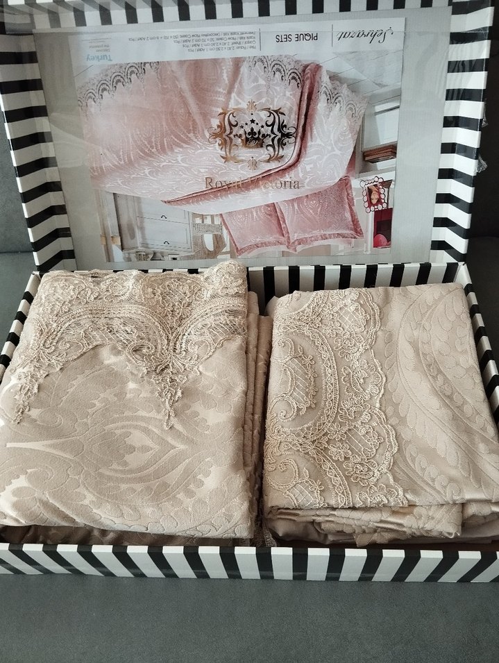 İşlemeli Bej Pike ve Çarşaf Seti - Görsel 2