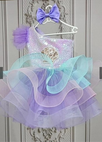 Pastel Mor Fırfırlı Çocuk Abiyesi Deniz Kızı İstiridye