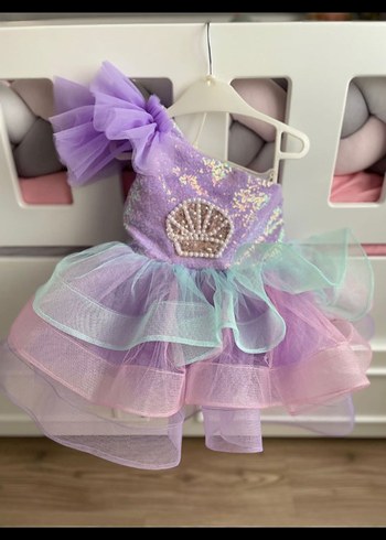 Abiye Pastel Mor Fırfırlı Çocuk Abiyesi Deniz Kızı İstiridye