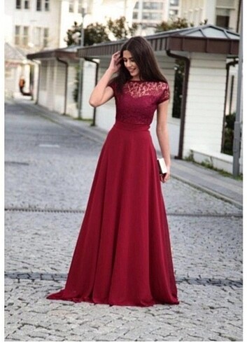 Bordo Abiye Elbise
