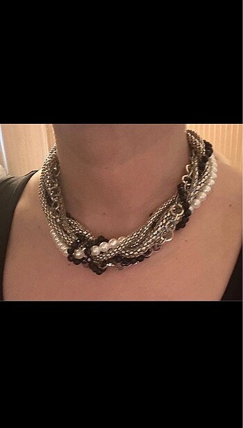 Beden Zara gümüş inci siyah choker kolye