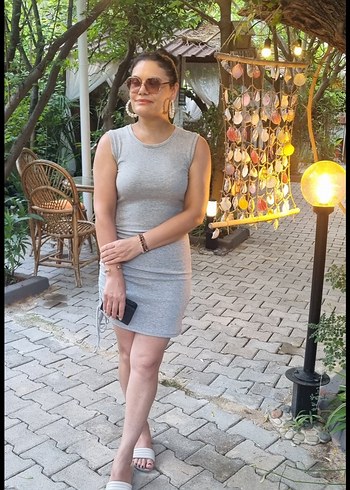 Gri Kolsuz Yandan büzgülü Mini Elbise - Görsel 3