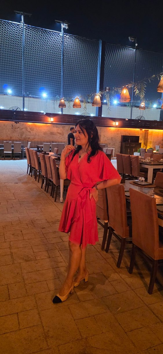 Pembe V Yaka Salaş Midi Elbise - Görsel 2