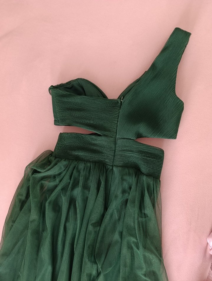 Kadın Yeşil Drapeli Uzun Elbise - Görsel 3