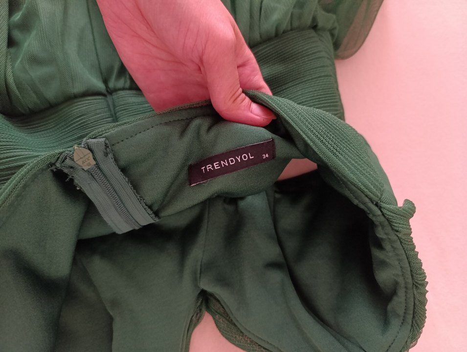 Kadın Yeşil Drapeli Uzun Elbise - Görsel 2