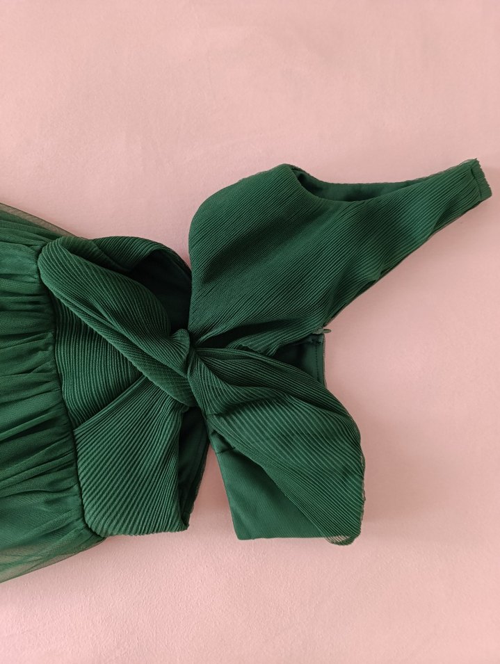 Kadın Yeşil Drapeli Uzun Elbise - Görsel 4