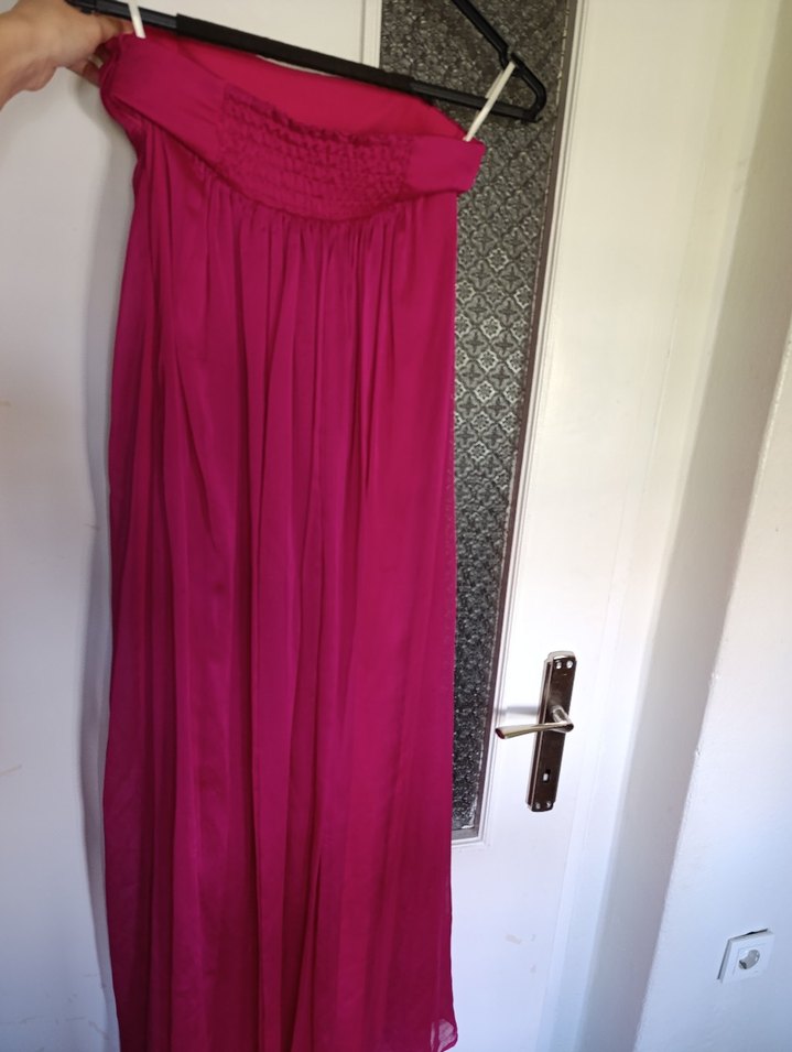 Uzun Pembe Straplez Abiye Elbise - Görsel 2