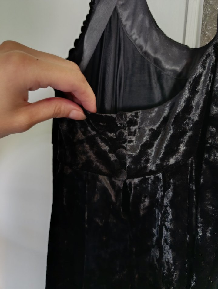 Siyah Gotik Midi Strappy V Yaka Elbise - Görsel 3