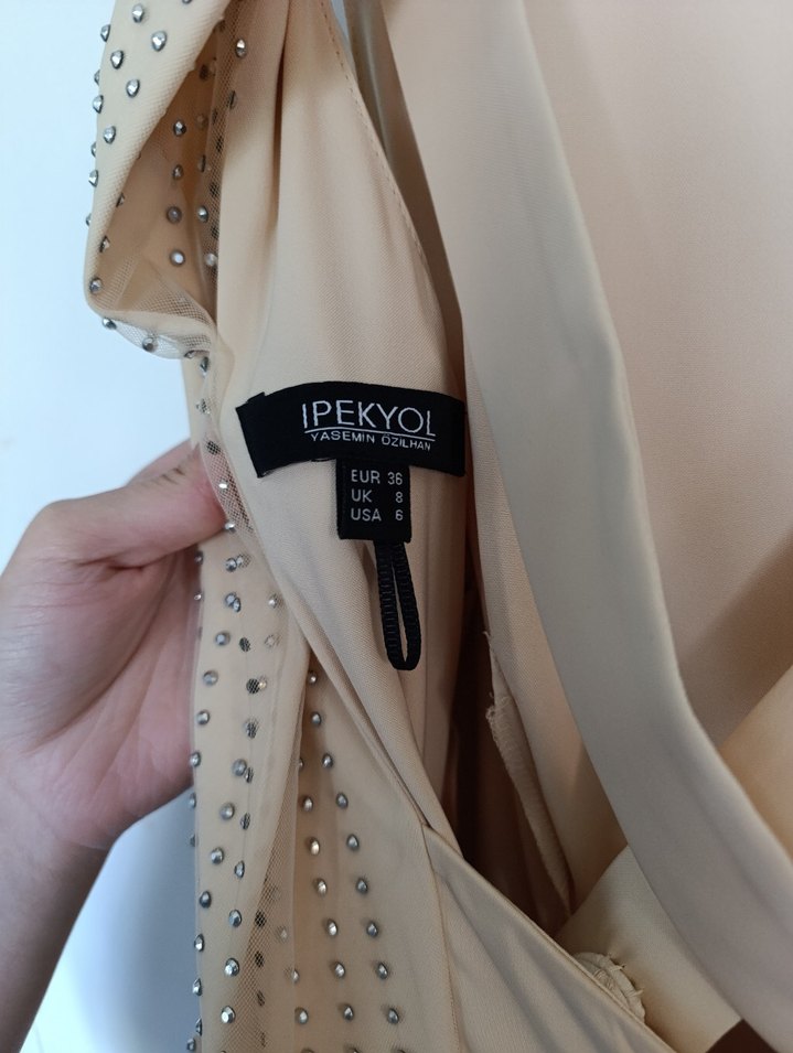 Bej Midi Boy Bohem Parti Elbisesi - Görsel 4