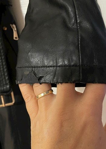 Jument marka Uzun Siyah Deri Kadın Ceket Kürklü Kapüşonlu - Görsel 8