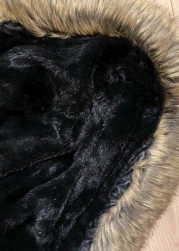 Jument marka Uzun Siyah Deri Kadın Ceket Kürklü Kapüşonlu - Görsel 5