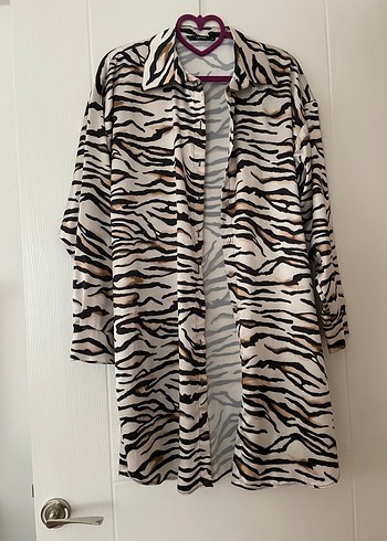 Diğer Saten Uzun Kollu Zebra Desenli Kadın Gömlek