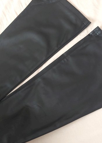 38 Beden siyah Renk Düğmeli Siyah Deri Kadın Pantolon