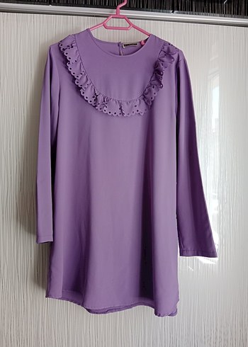 Diger Mor Uzun Kollu Fırfırlı Tunik