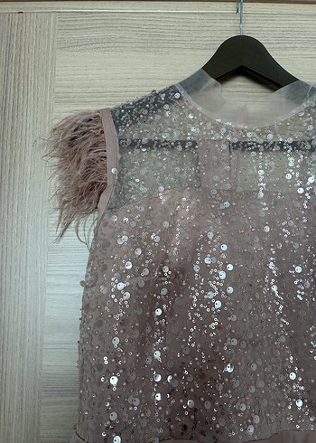 Pudra pembe Mini Şeffaf Detaylı Düğün Elbisesi - Görsel 5