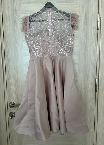 Pudra pembe Mini Şeffaf Detaylı Düğün Elbisesi - Görsel 3