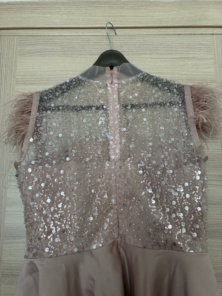 Pudra pembe Mini Şeffaf Detaylı Düğün Elbisesi - Görsel 2