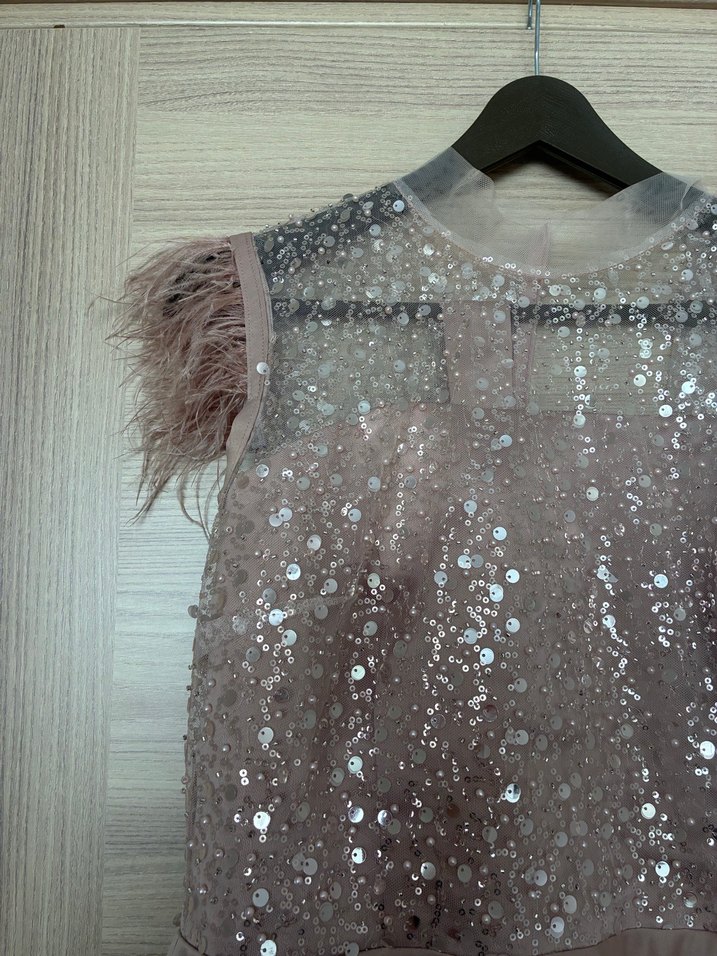 Pudra pembe Mini Şeffaf Detaylı Düğün Elbisesi - Görsel 5