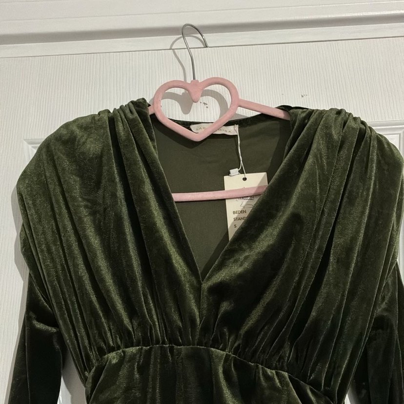 Drapeli V Yakalı Uzun Kollu Kadın Abiye Elbise - Görsel 3