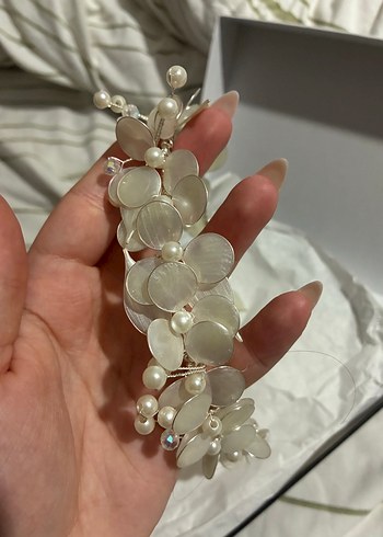 Beyaz Boncuklu Modern gelin tacı - Görsel 2