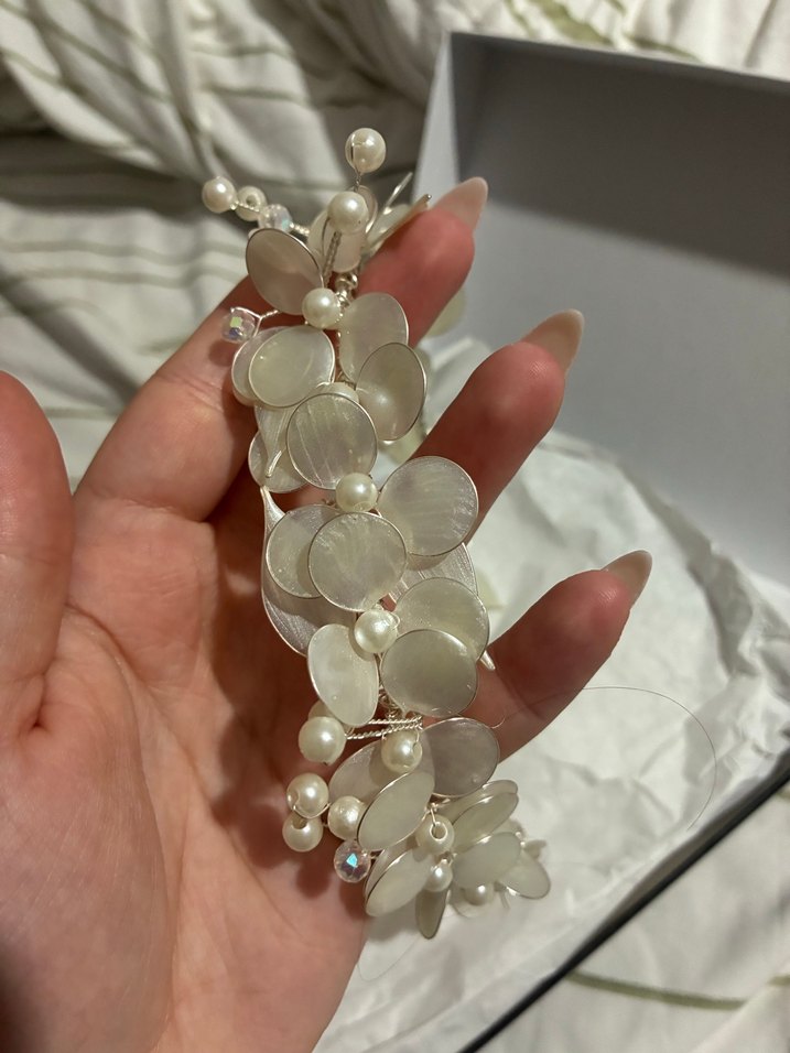 Beyaz Boncuklu Modern gelin tacı - Görsel 2