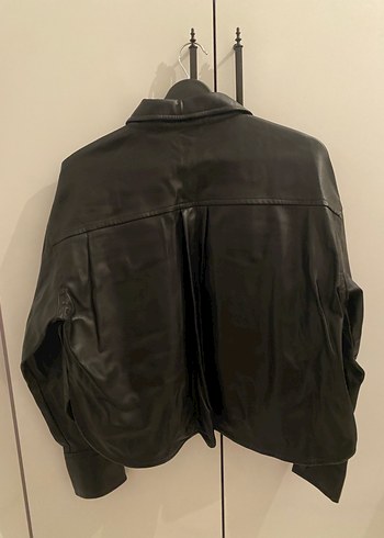 Düğmeli Siyah Deri Kadın Ceket - Görsel 2