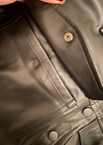 Düğmeli Siyah Deri Kadın Ceket - Görsel 5