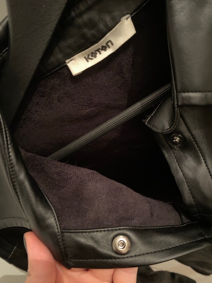 Düğmeli Siyah Deri Kadın Ceket - Görsel 4