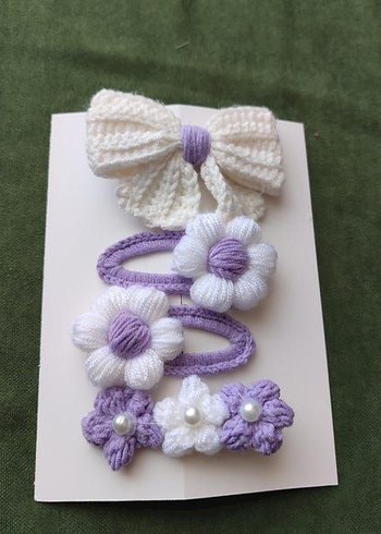 Çiçek Desenli Örgü Çocuk Saç Tokası Seti - Görsel 2