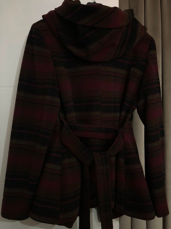 VINTAGE Koyu Ekose Kapüşonlu Kısa Kaban BATİK — görsel 3/5
