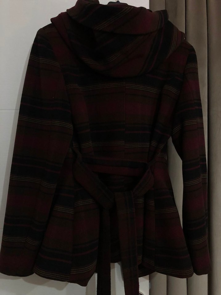 VINTAGE Koyu Ekose Kapüşonlu Kısa Kaban BATİK — görsel 2/5