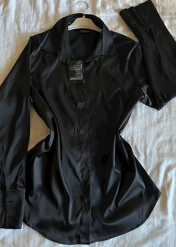 Siyah Saten Kadin Gömlek - Görsel 4