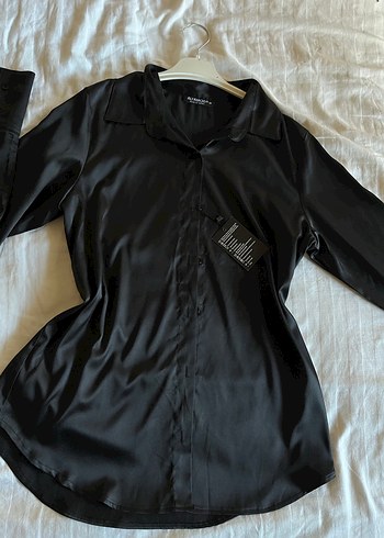 Siyah Saten Kadin Gömlek - Görsel 3