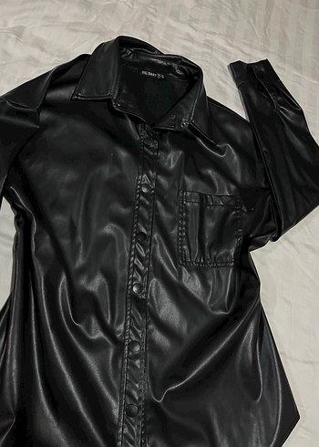 Düğmeli Siyah Deri Kadın Ceket - Görsel 2