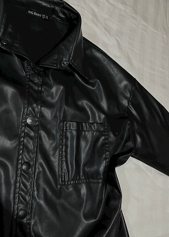 Düğmeli Siyah Deri Kadın Ceket - Görsel 3