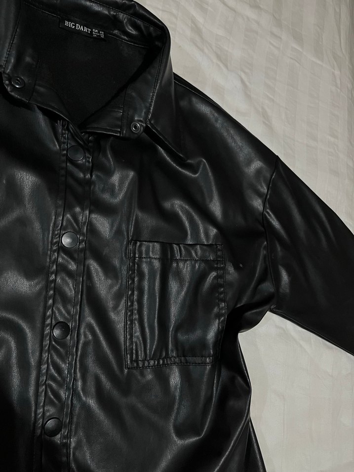 Düğmeli Siyah Deri Kadın Ceket - Görsel 3