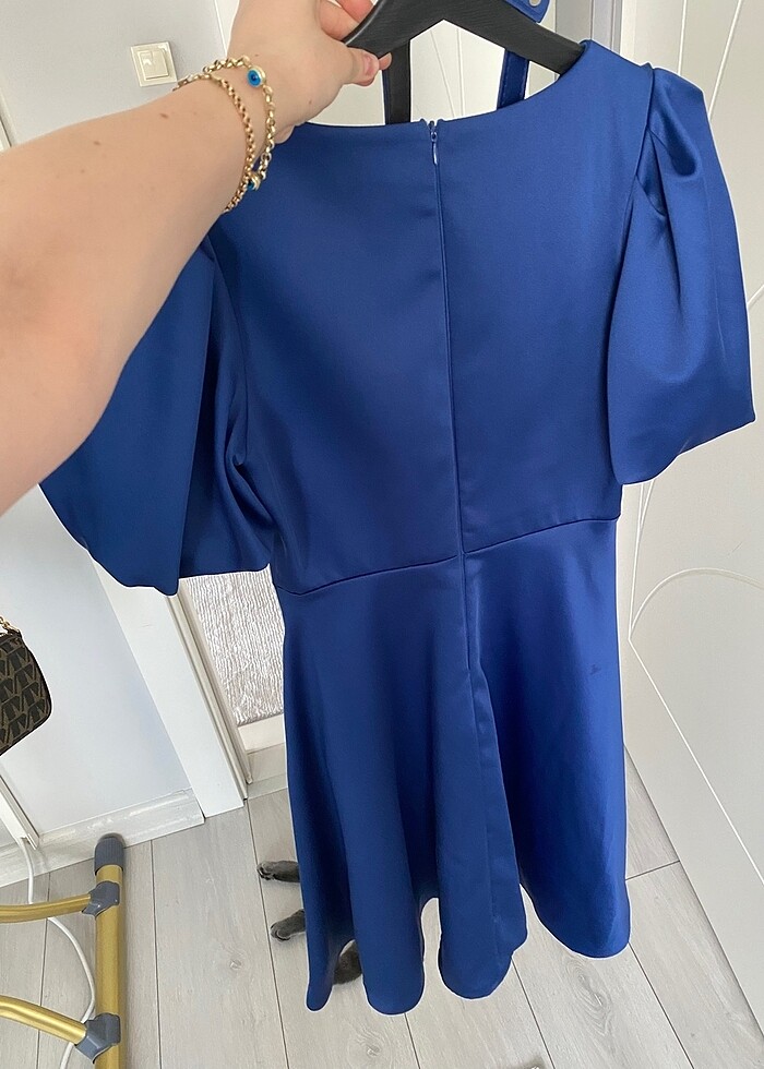 Midi saks rengi elbise - Görsel 2