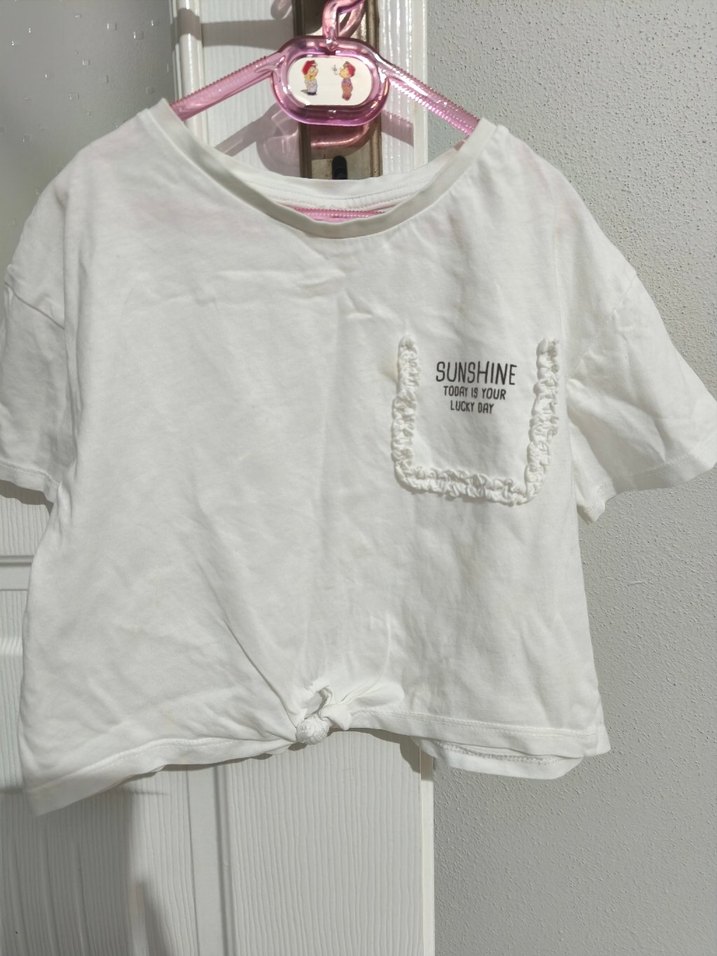 Kız Çocuk Beyaz Kısa Kollu Pamuklu Tişört - Görsel 2