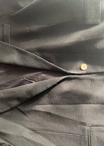 Kadın Siyah Klasik Kesim Keten Blazer - Görsel 5