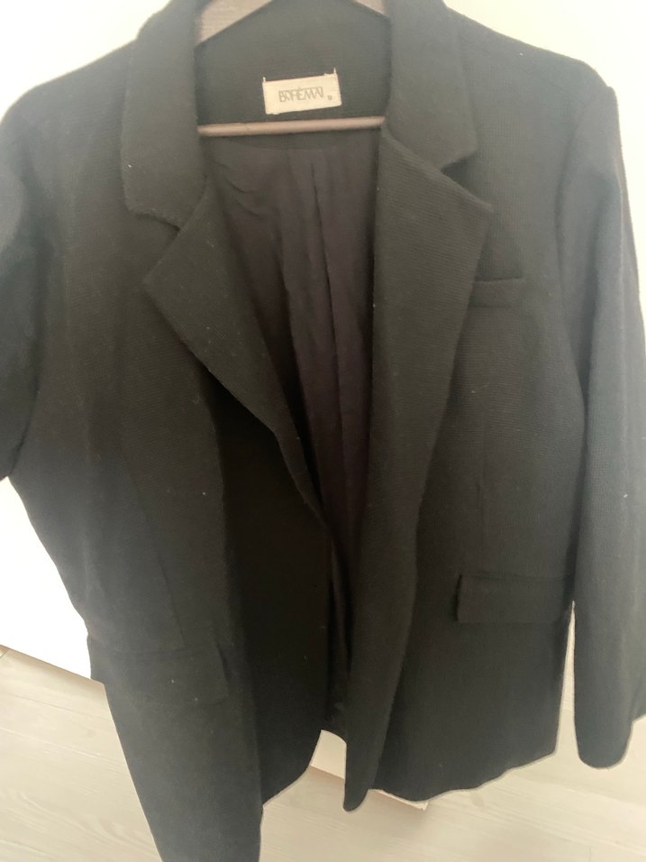 Kadın Siyah Klasik Kesim Keten Blazer - Görsel 2