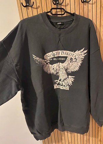 Gri Baskılı Uzun Kollu Kadın Sweatshirt - Görsel 3