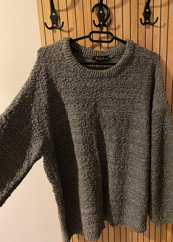 Gri Kadın Örgü Yün Kazak - Görsel 2