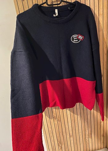 Kadın Kırmızı Siyah Örgü Triko Kazak - Görsel 3