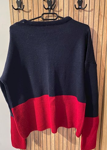 Kadın Kırmızı Siyah Örgü Triko Kazak - Görsel 4