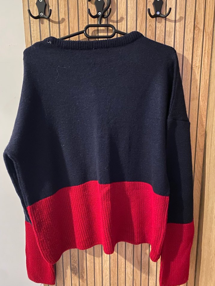 Kadın Kırmızı Siyah Örgü Triko Kazak - Görsel 4