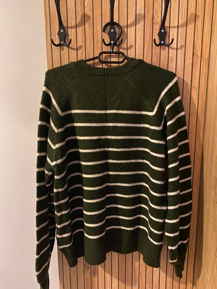 Düğmeli Uzun Kollu Çizgili Yeşil Triko - Görsel 4