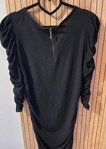 Drapeli Siyah Gotik Midi Elbise - Görsel 6