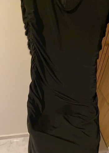 Drapeli Siyah Gotik Midi Elbise - Görsel 3