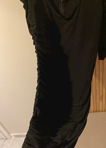 Drapeli Siyah Gotik Midi Elbise - Görsel 2